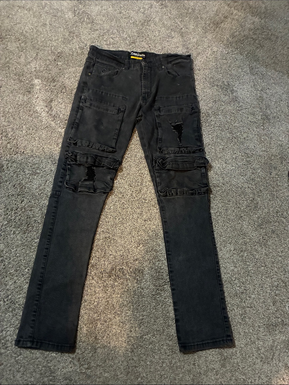 Men's Black Skinny Distressed Cargo Jeans